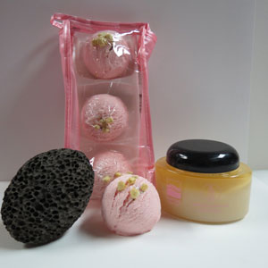 Bubble Bath Truffles (3 per pack), and 10 oz Dead Sea Salt Scrub, and Pumice Stone