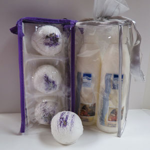 Bubble Bath Truffles (3 per pack), and 2 pack Hand and Body Massage Lotion (8 oz)